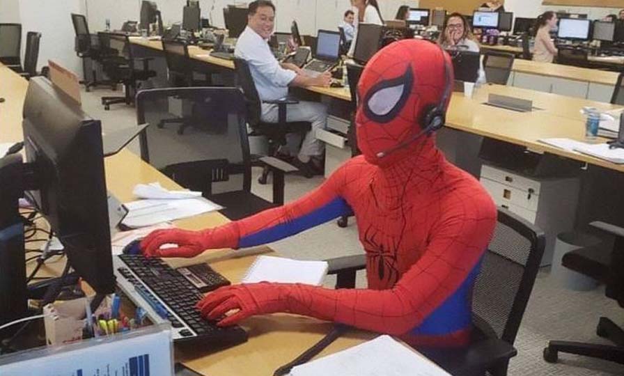 Bank worker wears spider-man costume