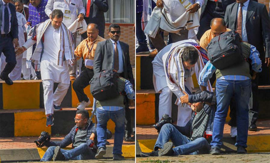 Rahul Gandhi Helps Falling Photographer